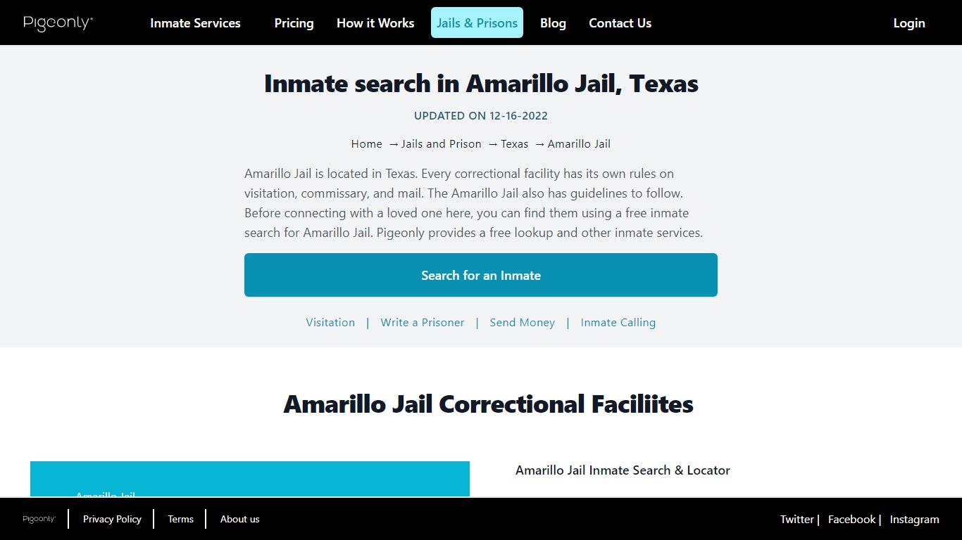 Inmate Search Amarillo Jail, Texas | Pigeonly